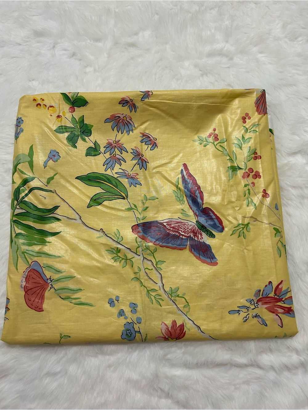 Vintage 1997 Cyrus Clark CORTILE Fabric 2.5 Yards Yellow Floral Butterfly Teflon